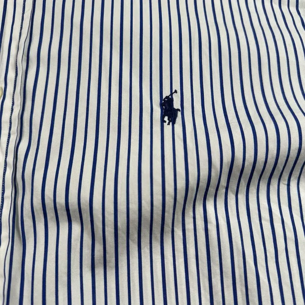 Polo Ralph Lauren Shirt Men’s 17.5” 34/35‎ White/Blue Classic Fit Striped Preppy